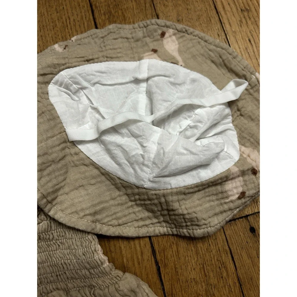 Forever French Unisex Infant 0-3M Duckling Tan Muslin Cotton Bubble Romper Hat